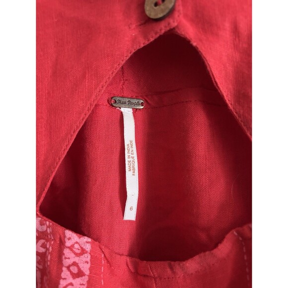 Free People Feel the‎ Sun Jumpsuit Romper Womens 6 Small Red Linen Boho Festival - Picture 4 of 7